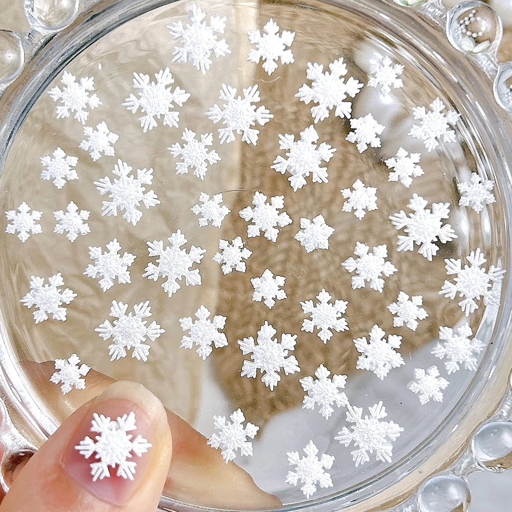 

50PCS White Christmas Nail Art Snowflake Accessories Charms Parts For Winter Nails Decoration Design Manicure Supplies Material
