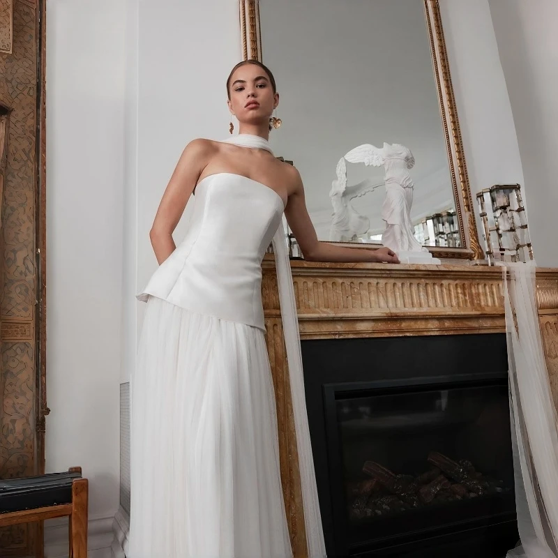 

2026 Elegant A-Line Wedding Dresses White Strapless Princess Bridal Dress Boho Beach Wedding Prom Ball Gowns Customized