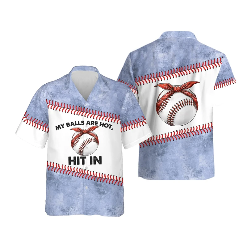 Fashion Baseball 3D Printed Shirts For Men Clothes Softball Beach Shirt Casual Ball Sport Lapel Blouse Vacation Hawaiian Blouses