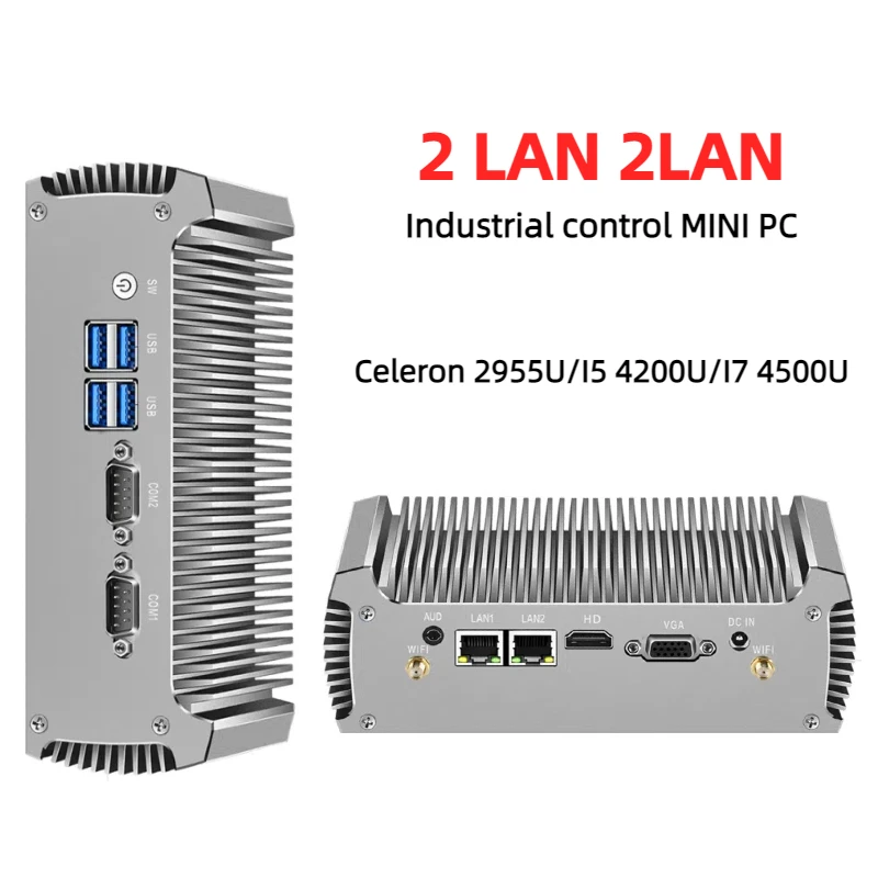 Tolibek Industrial Fanless Mini PC Intel Core i3 5005U i5 i7 Celeron2955U Computer Desktop Wifi PC HD 2LAN 2COM Windows 10 Linux