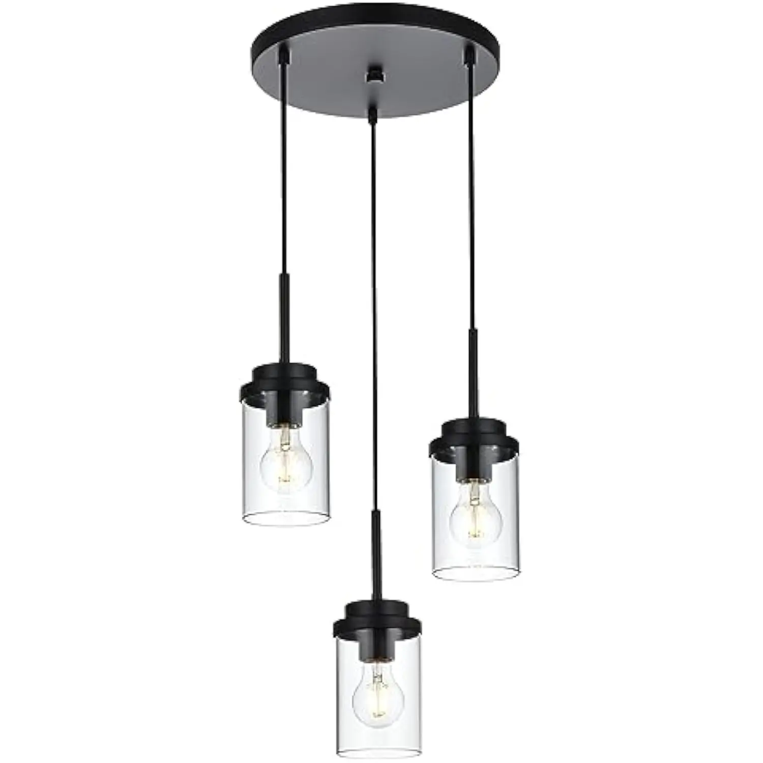

3-light farmhouse black pendant lights kitchen island, modern light fixtures ceiling hanging with clear glass shade cluster pen