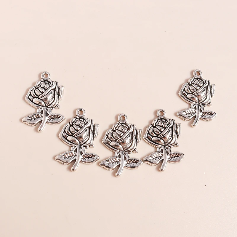 20 Stück 16x24mm Niedliche Blumen-Anhänger aus Legierung zum Basteln von Ohrhängern, Halsketten, Armbändern, DIY-Handwerk und Schmuckzubehör – Detail 6