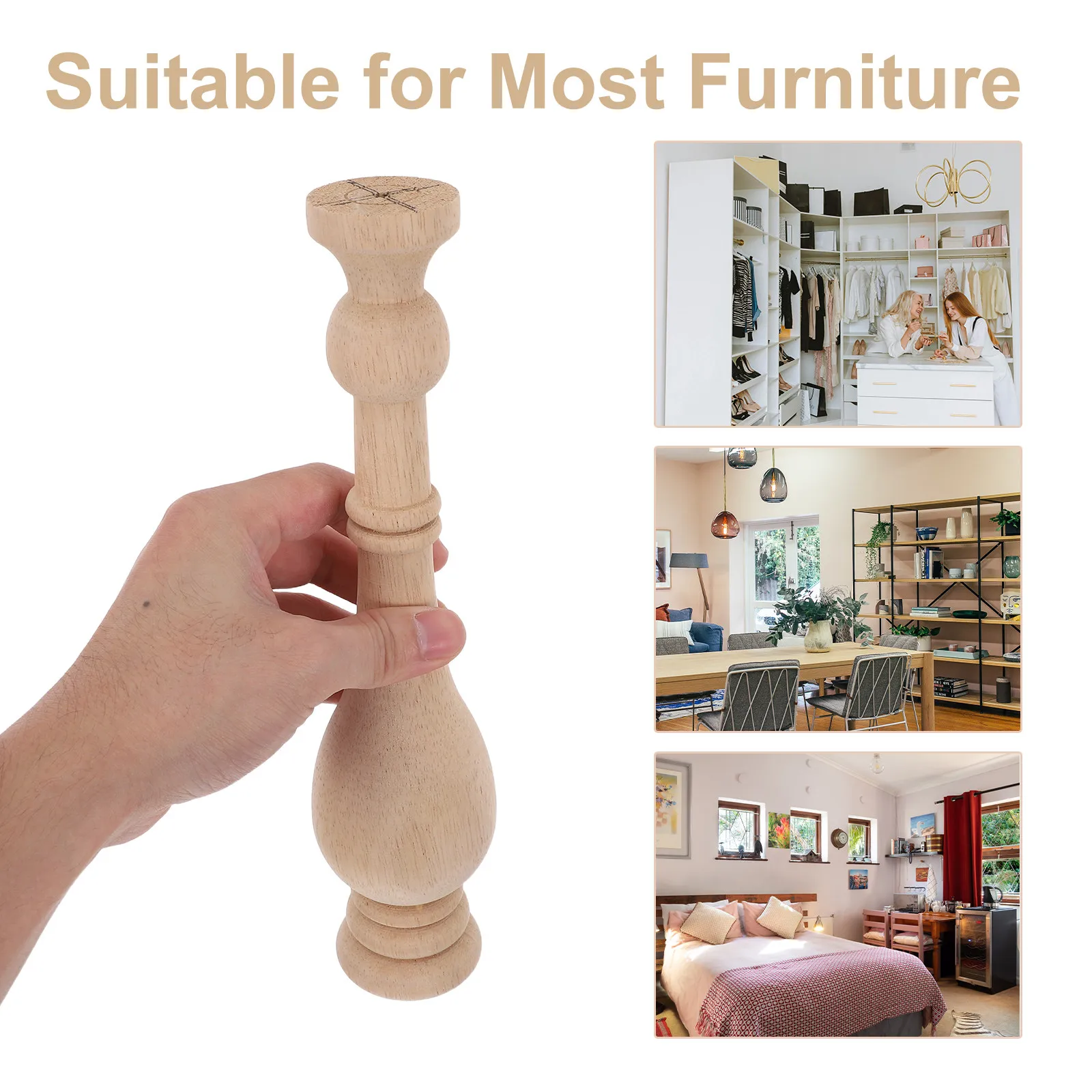 Decorative Unfinished Wood Finials European Style Round Carved Ball Post Tops for Staircases Bed Posts Curtain Rods Garden Flag