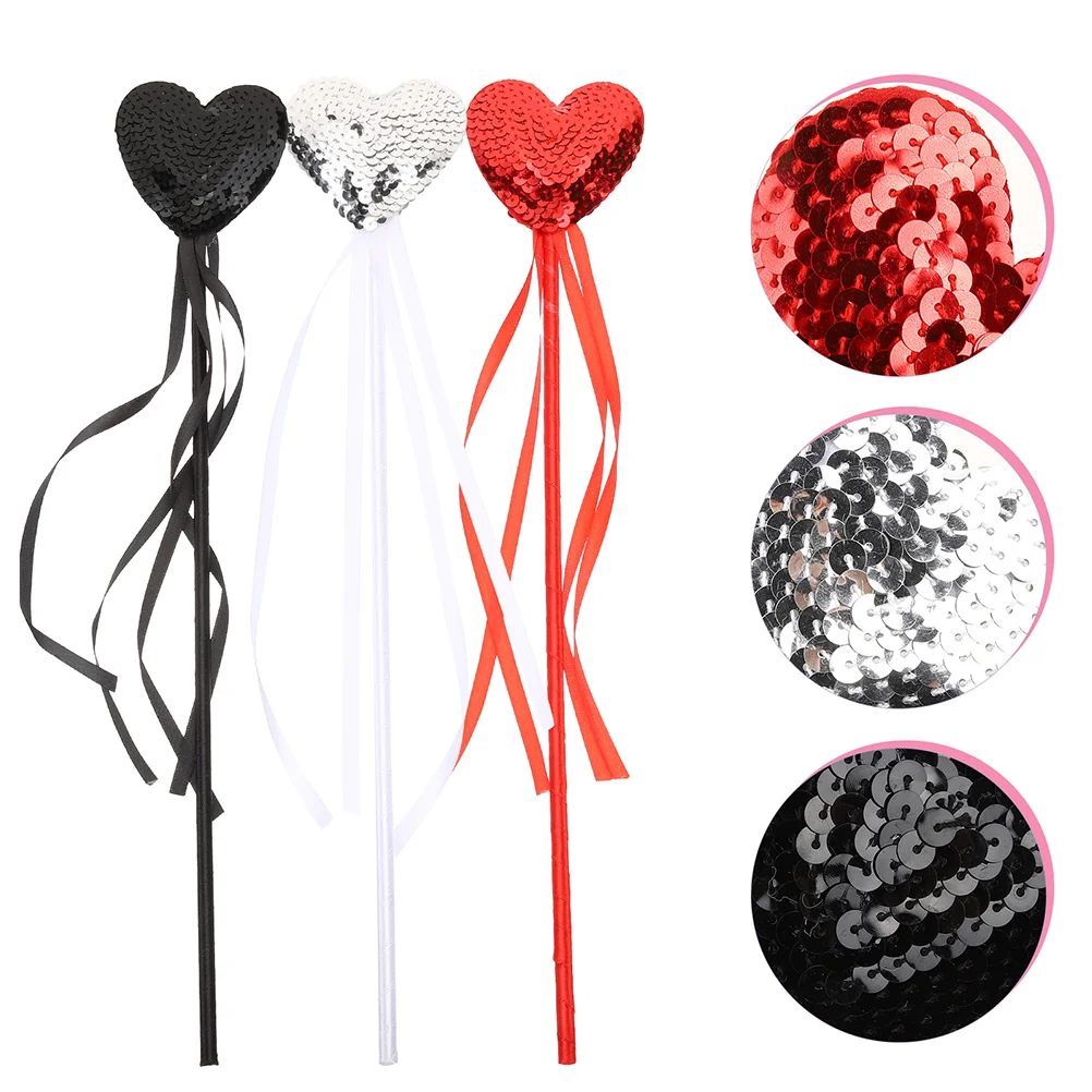 

6 Pcs Glitter Heart Shape Fairy Wands for Girls Light Cloth Sticks Kids Birthday Party Halloween Cosplay Photo Props Gifts