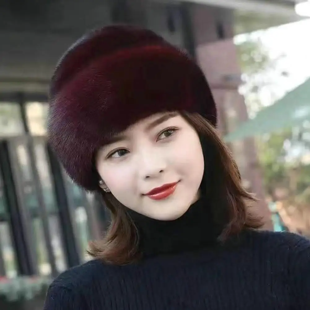 

Princess Hat Warm Imitation Fur Hat Windproof Keep Warm Casual Women Faux Fur Winter Warmer Hat Furry Fleece Thickening Caps