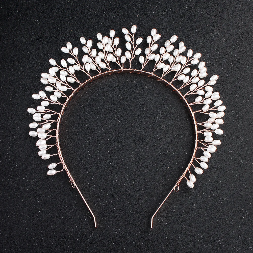 Hair Ribbons Artificial Pearl Hoop Headwear Crown Exaggerated Headdress Bride Bridal Band