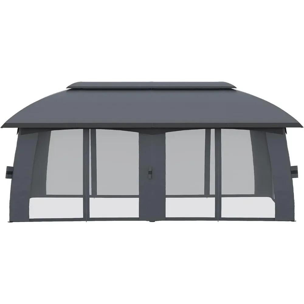 10' X 20' Outdoor Patio Gazebo with Netting, Vented Roof, Steel Frame for Garden, Backyard, Deck, Outdoor Gazebos Canopy