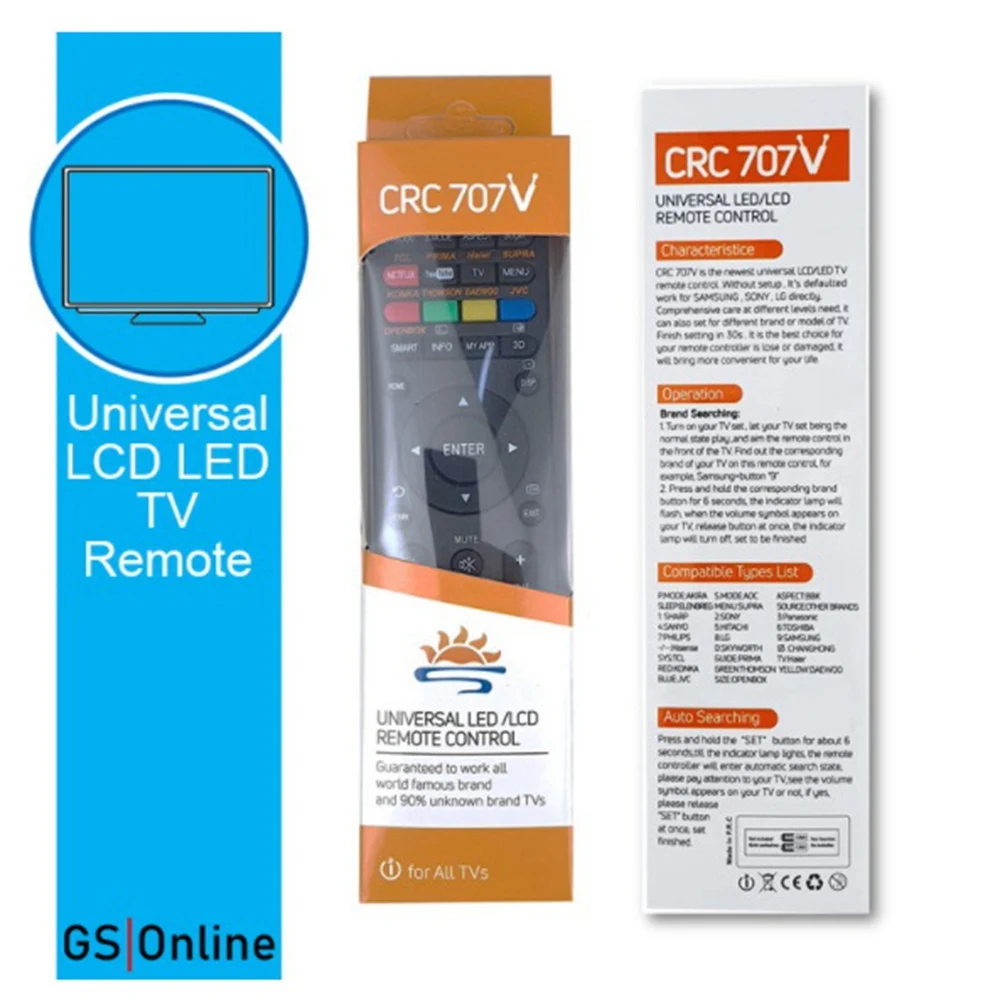 AYHF Universal For Youtube Netflix Flat Penal Smart LED LCD Tv Remote Control CRC707V