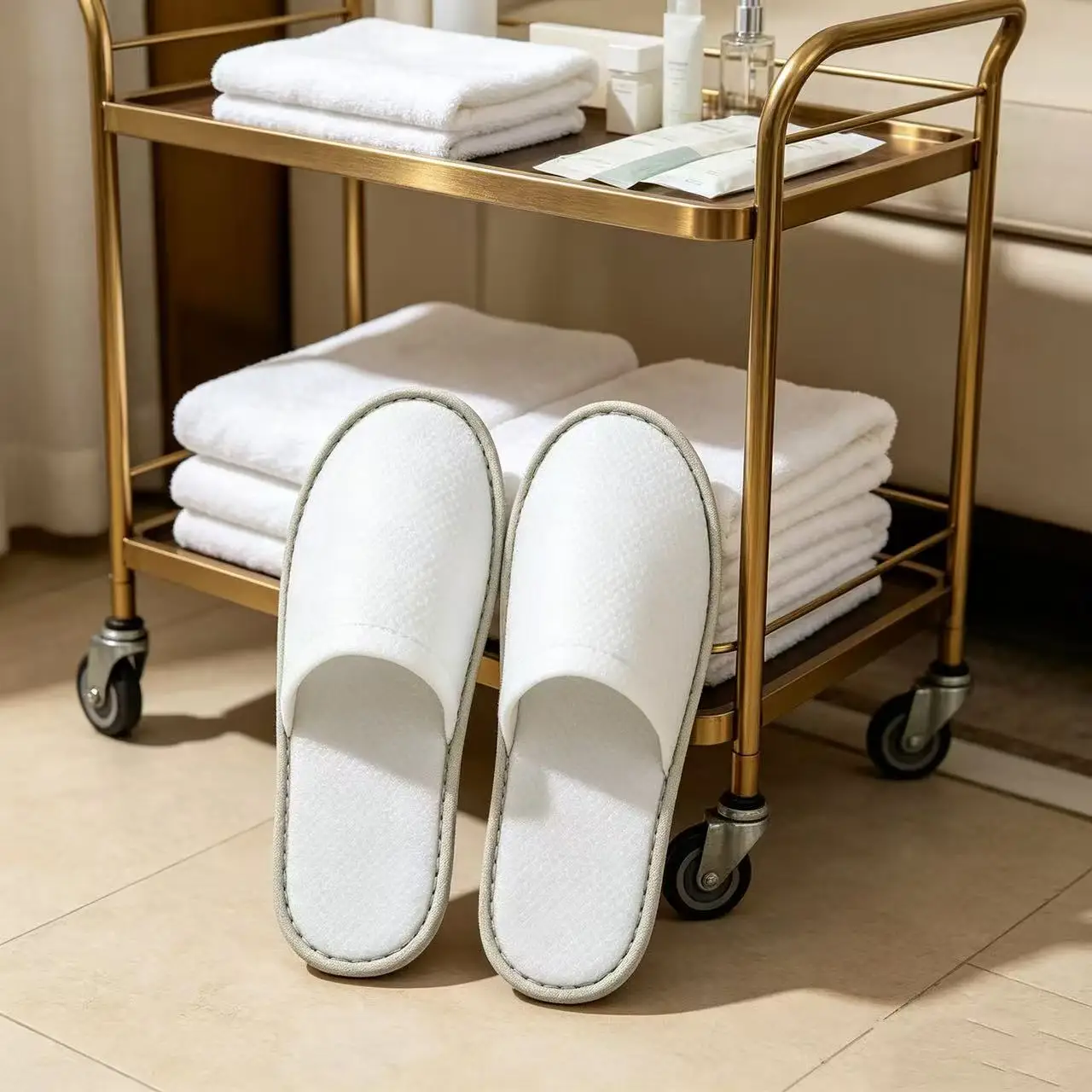 Disposable Hotel Slippers 2 Pairs, Pearl Cotton Non Slip Closed Toe Slippers, Unisex One Size Portable Guest Slippers for Home T