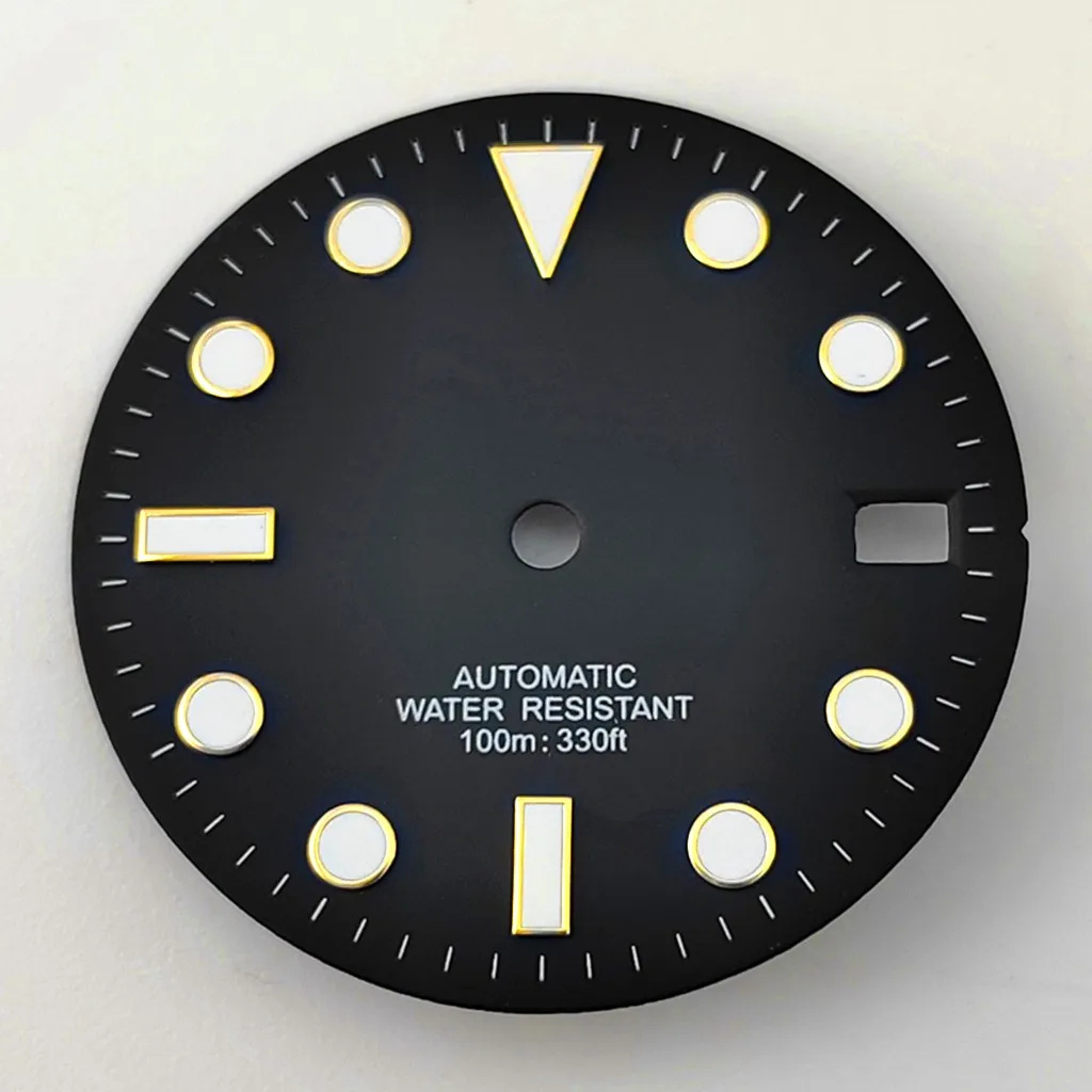 28.5 مللي متر قرص ساعة معقمة مع تاريخ ويندوز أخضر مضيء مناسب NH35 NH36 ساعات ملحقات الحركة الأوتوماتيكية