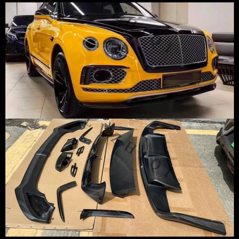 For Bentley Bentayga 2016-2022 V8=W12 Carbon Fiber Front Lip Rear Diffuser Top SPOILER Air Outlet Side Mirror Cover Kit Refits