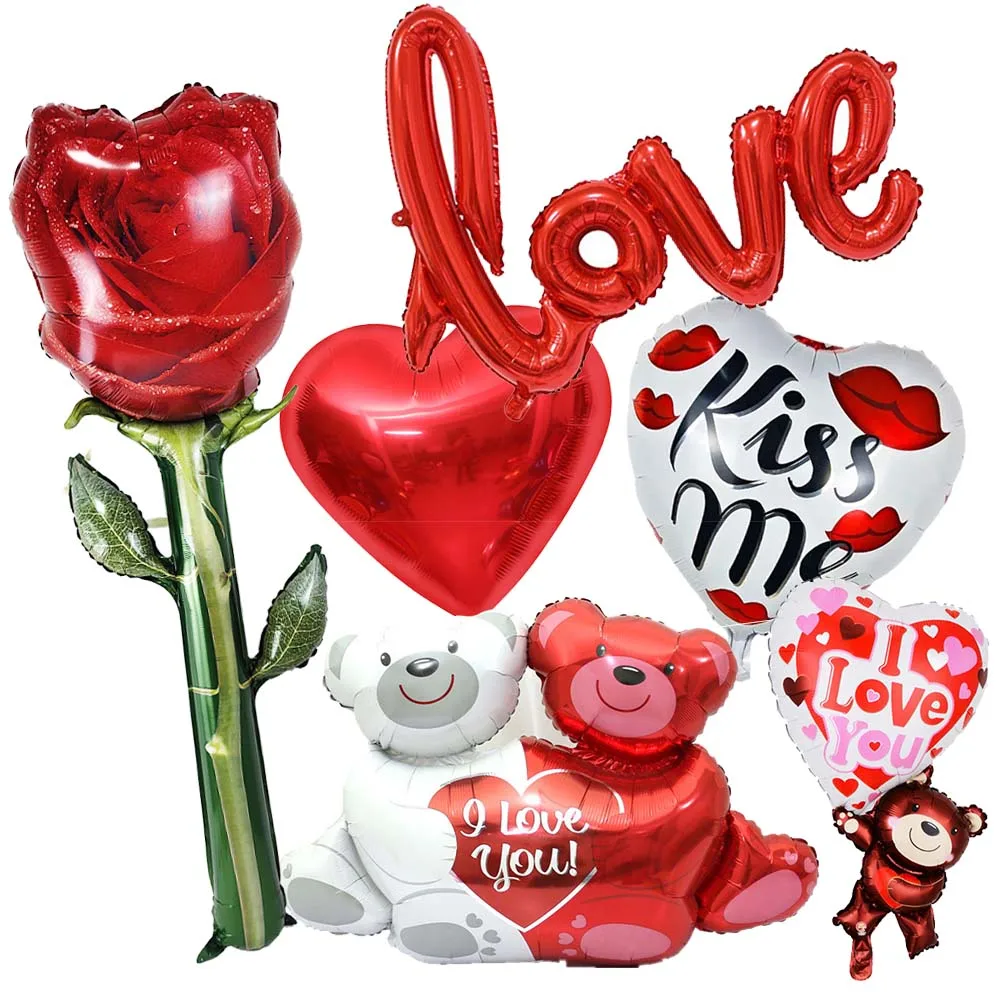 Inflatable Rose Valentines Day Balloon Teddy Bear I Love You Balloons Red Heart Balloon Romantic Decorations Special Night