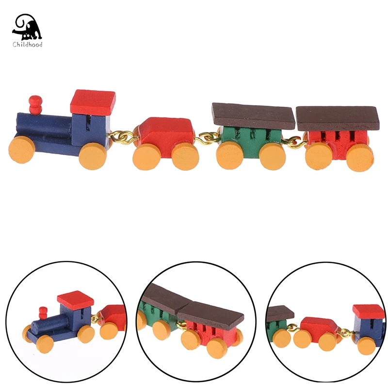 1/12 Dollhouse Miniature Accessories For Doll House Decoration Mini Colorful Wooden Train Simulation Model Toys