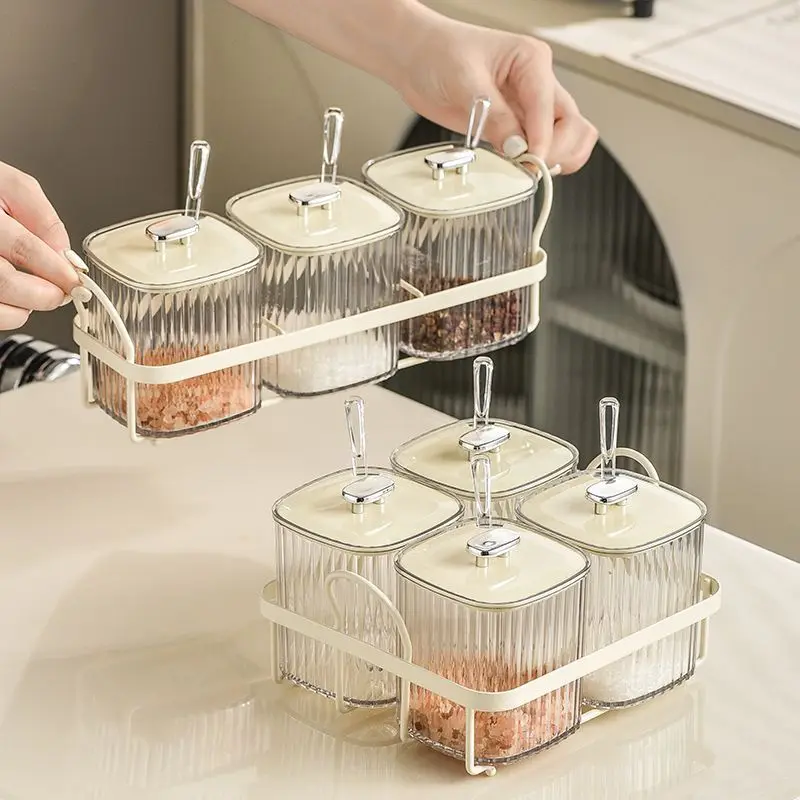 Transparent Stripe Seasoning Storage Jar Spice Household Combination Food Storage Box Multigrain Nut Container Kitchen Utensils