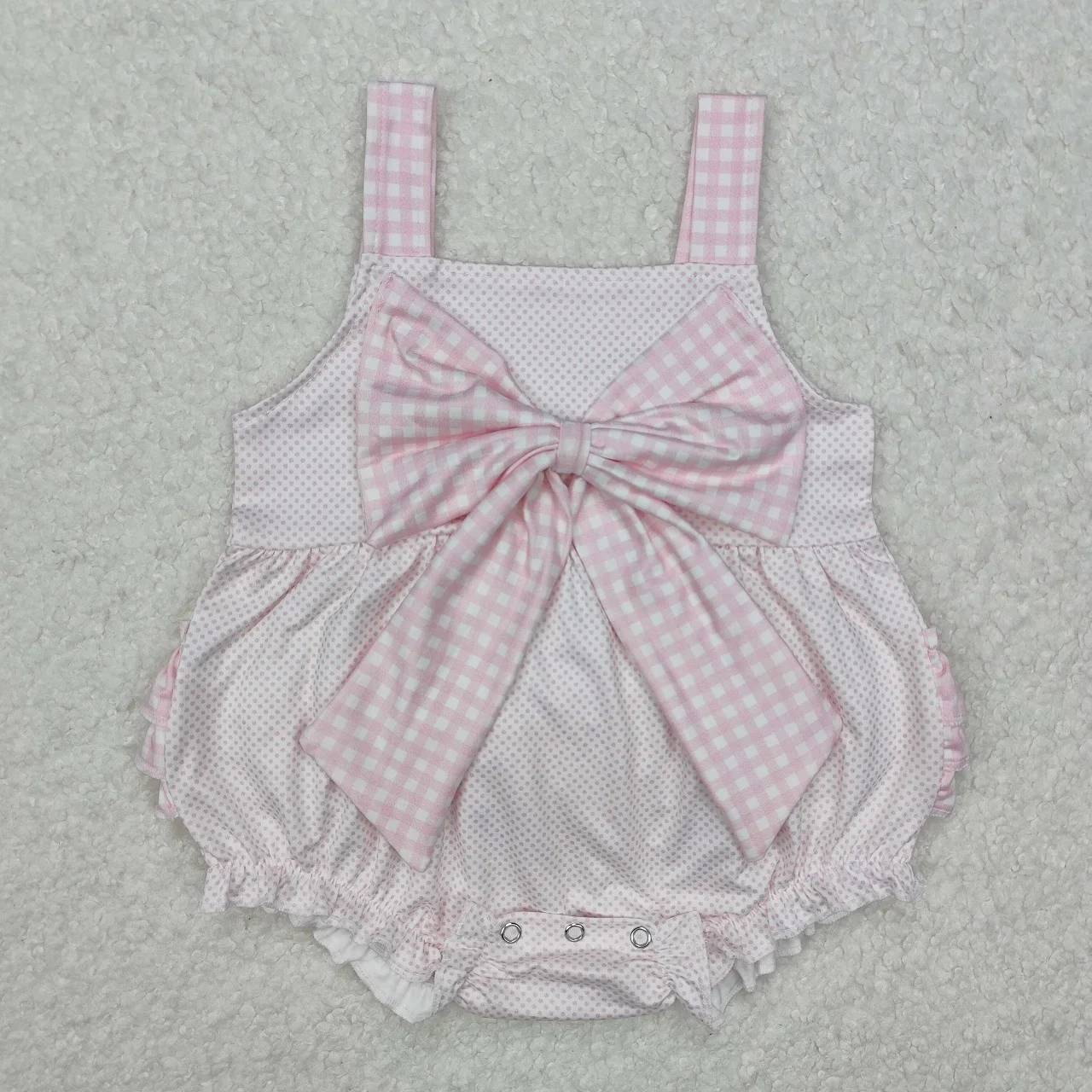 

Wholesale Baby Girl Kids Bodysuit Toddler Newborn Plaid Bow Jumpsuit Children Sleeveless Bubble Checked Ruffle Romper Clothing