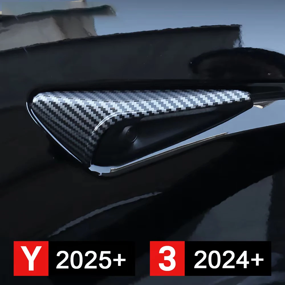 

For Tesla New Model Y Huniper 2025 Model 3 Highland 2024 Side Camera Cover Lens Protector Black Shiny Matte Carbon Fiber Pattern