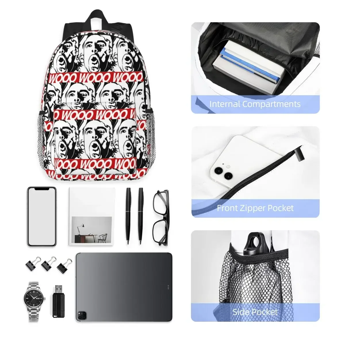 リック・フレア Woooo バックパック学生少年少女ブックバッグ子供スクールバッグコンピュータショルダーバッグ男性女性用