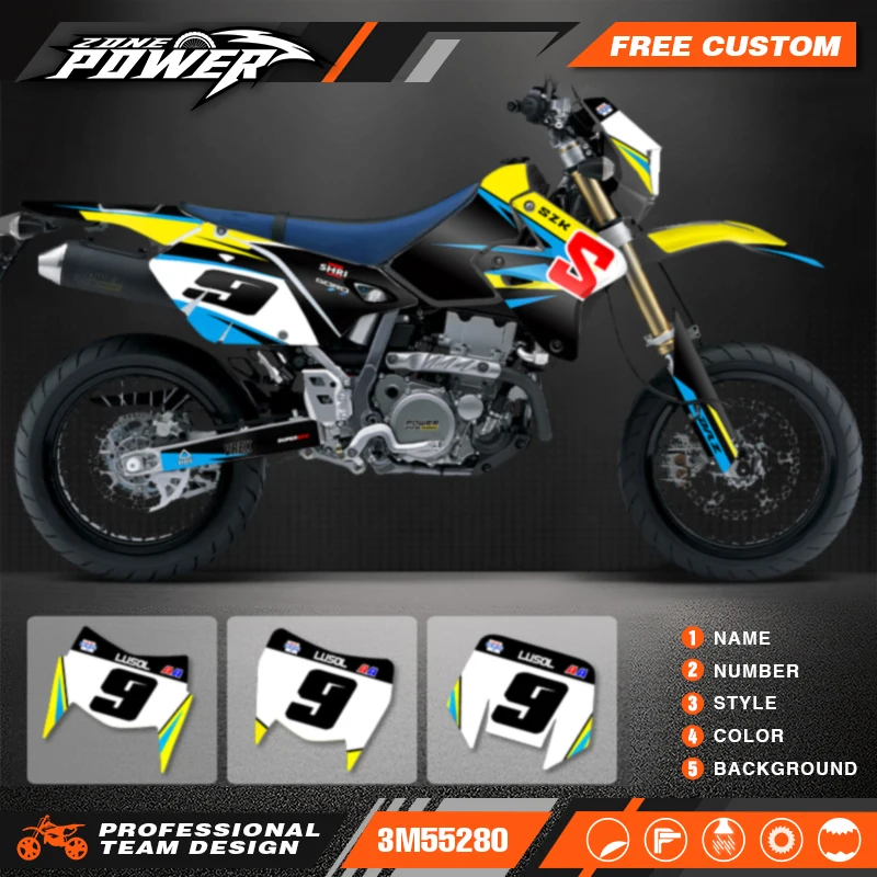 Powerzone Full Graphics Decals Stickers Motorcycle Background For SUZUKI DRZ400 SM S E DRZ 400 SM S E 1999-2022 Custom Number 02