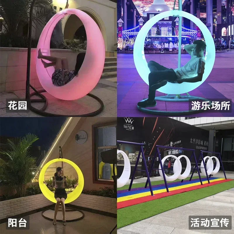 Intelligent remote control led moon children's park garden  Outdoor decor furniture  rocking hanging swing egg chair