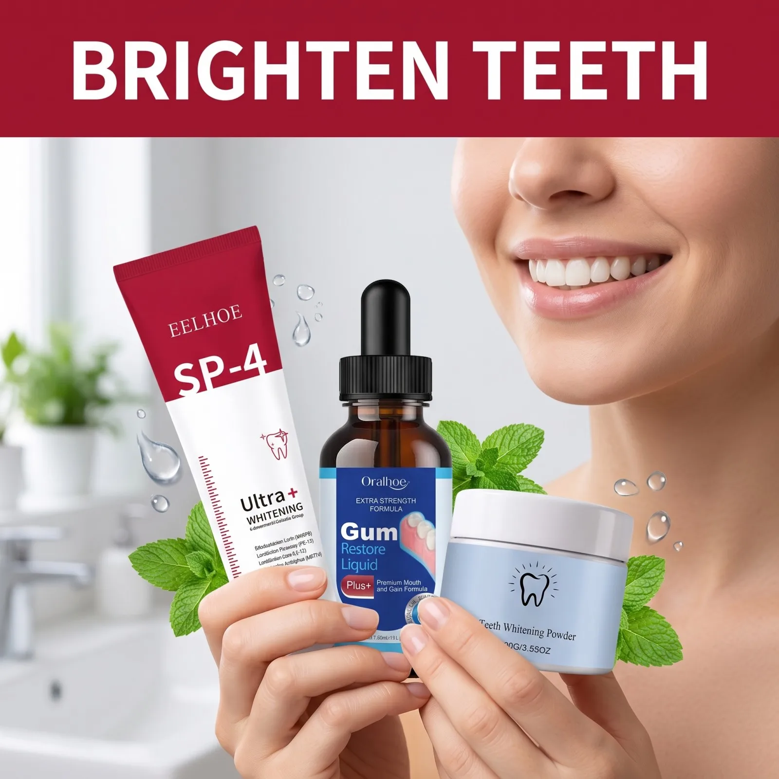 Oral Care Combo Set Whitening Toothpaste Mouthwash Teeth Powder Stain Remover Fresh Breath Gentle Repair Care Gel Serum