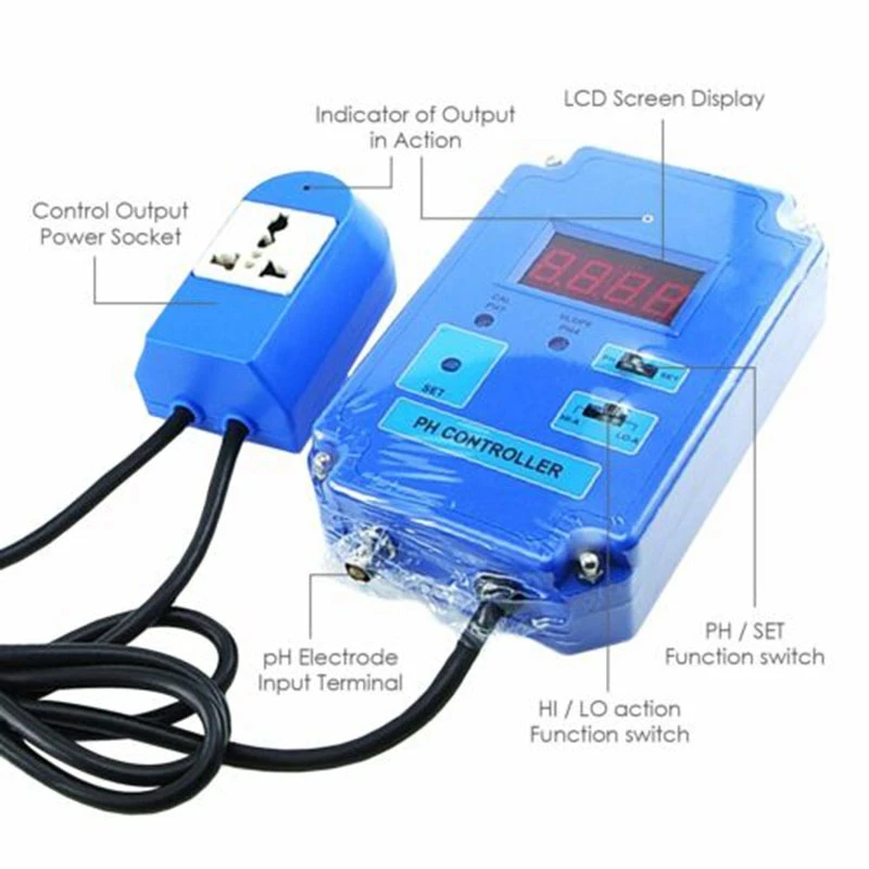 PH-301 PH Controller Meter Tester with Optional Action Range Replaceable BNC Electrode CO2 Solution,EU Plug