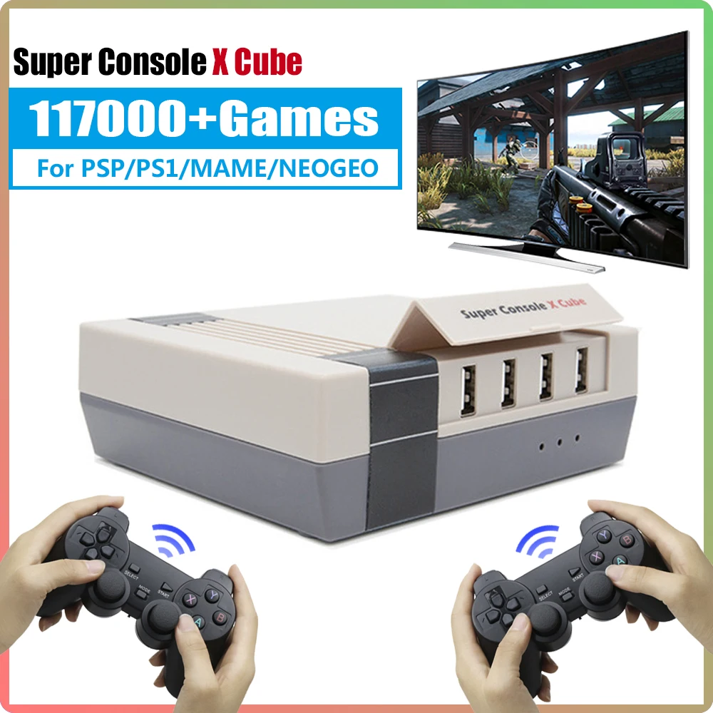 

Super Console X Cube Retro Video Game Console Built-in 117000+ Games Supports 50+ Emulators for PSP/PS1/DC/MAME Wireless Gamepad