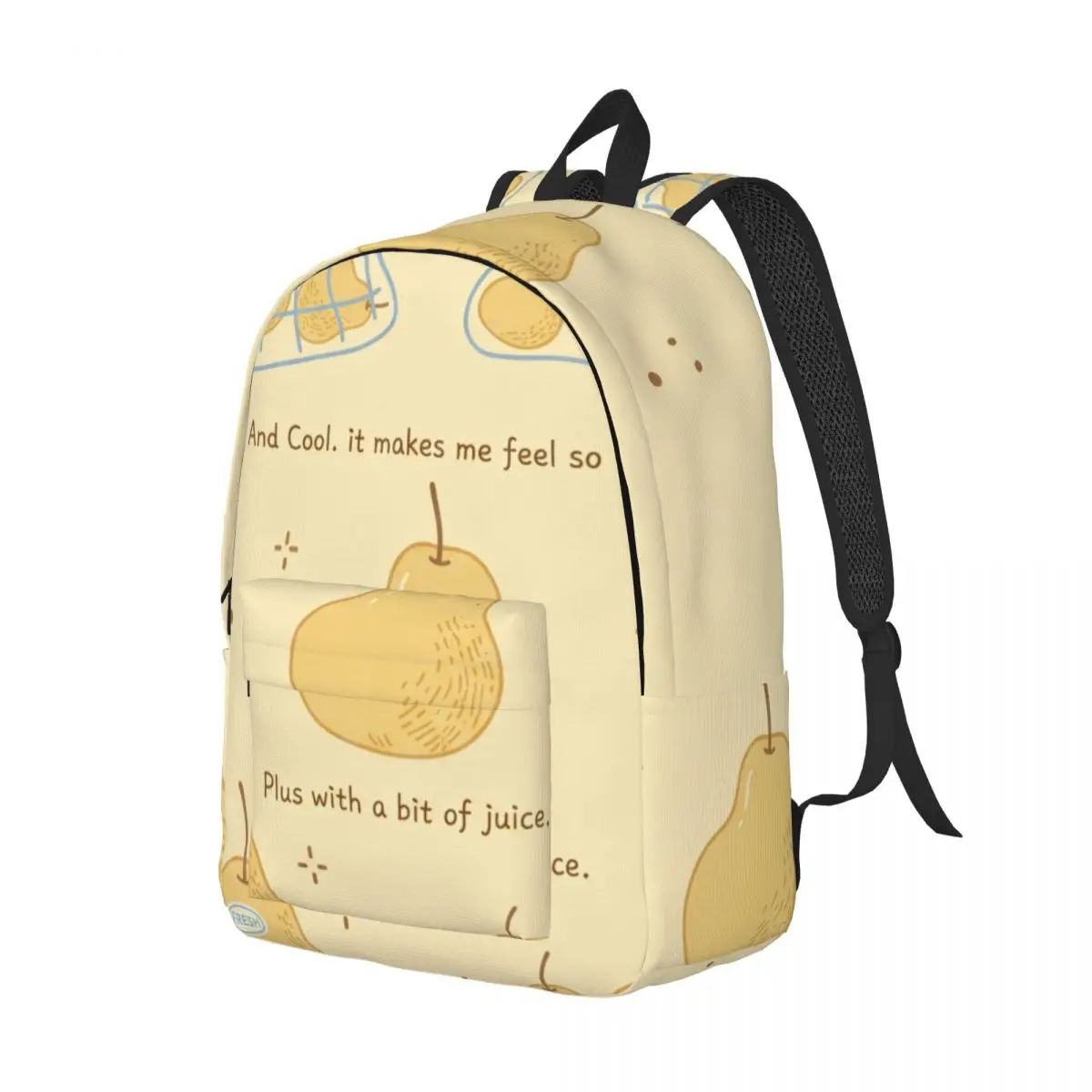 Lovely Casual Backpack Tossed Pear Characters Whimsical Cute Pale Yellow Green Daypack for College Class Weekend Gift Travel Men