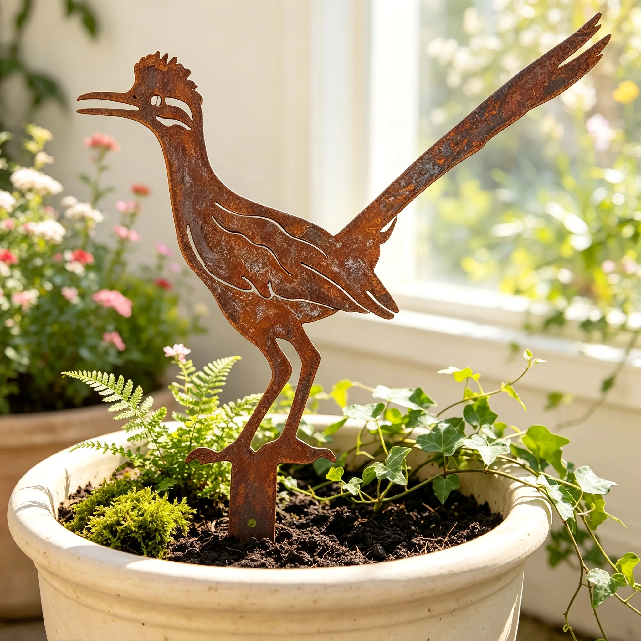 CIFBUY 1pc Iron Roadrunner Garden Stake, Rustic Desert Style Gardening Ornament, Rustproof Waterproof Yard Art