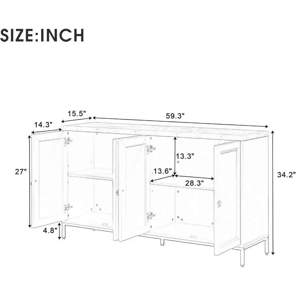 Black Sideboard Cabinet with Storage - 59.3