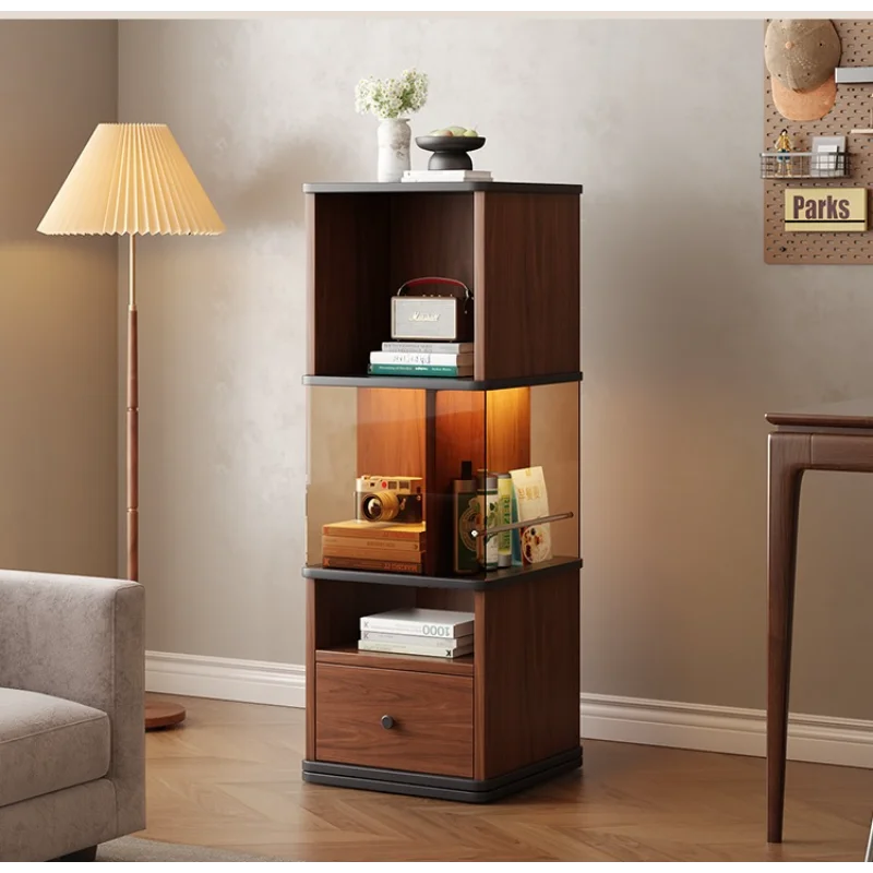 360° Rotating Corner Bookshelf with Drawers Vintage Home Furniture Storage Cabinet for Living Room Display Shelf  Bookcase