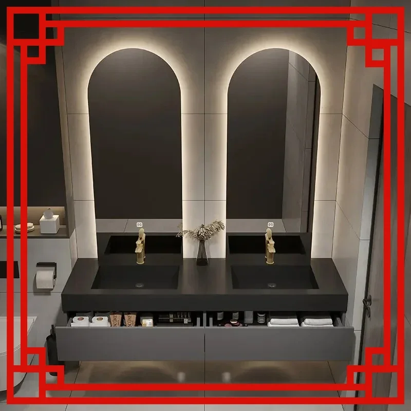 

TAO Designer Customized High-end Villa Light Luxury Rock Slab Integrated Basin Bathroom Cabinet Combination Double Mirror Wash