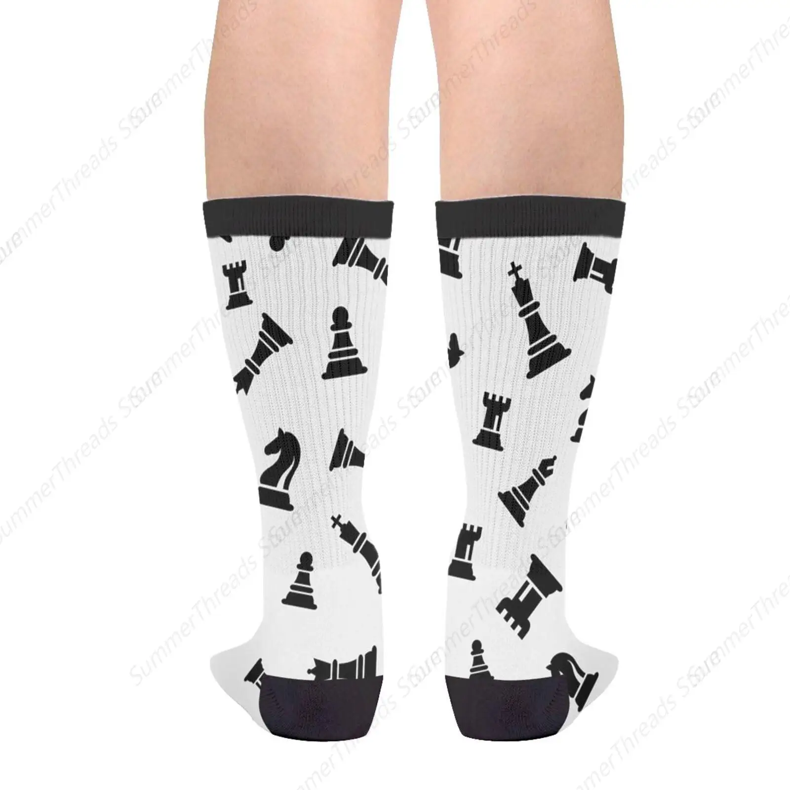 International Chess Merchandise Lovers Player Merch Themed Casual Unisex Novelty Fun Crew Socks Men And Women Crazy Dress Socks