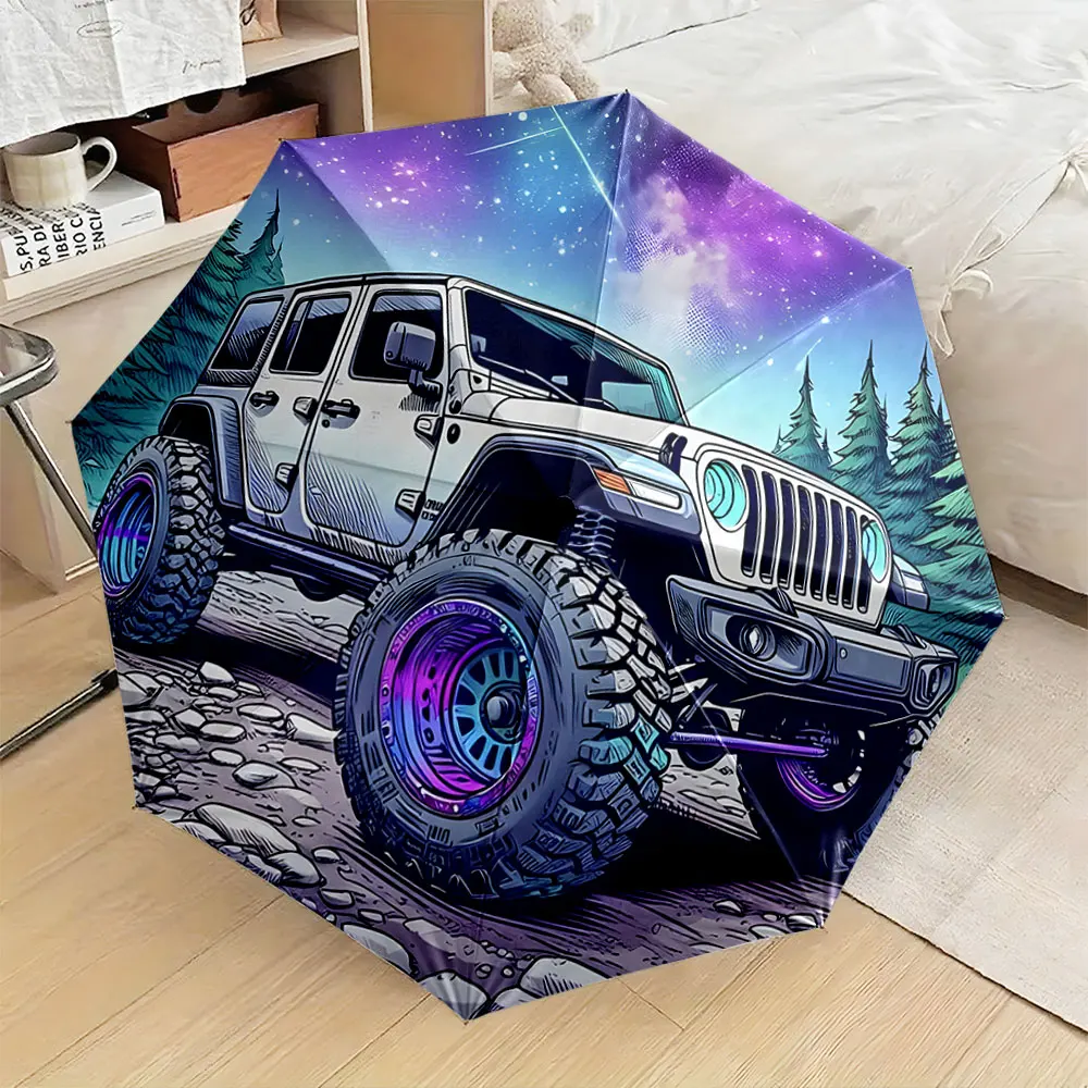 1PC Jeep Adventure Umbrella with Night Sky Design Print 8 Iron Ribs Folding Umbrella Auto-Open Fashion Sunshade