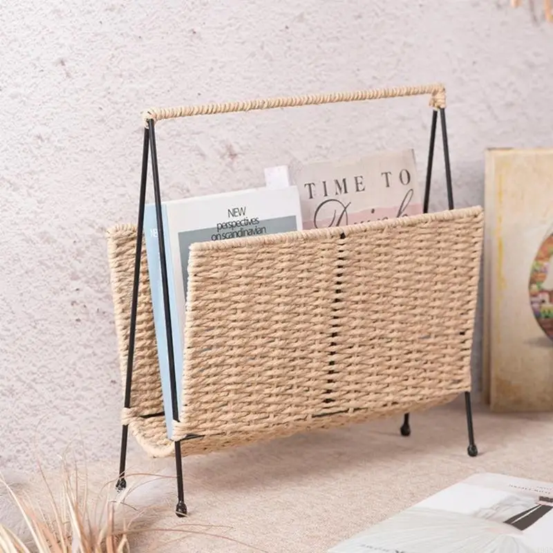 Hand Woven Magazine Holder Rack Standing Organiser Basket for Books Magazines Newspapers Letters Office Bedroom Nursery
