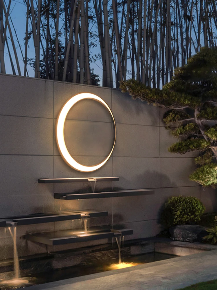 Lampu Dinding LED Luar Ruangan Tahan Air Lampu Dinding Villa Halaman Balkon Lampu Dinding Kreatif Taman Latar Belakang Bulan Dekorasi Dinding