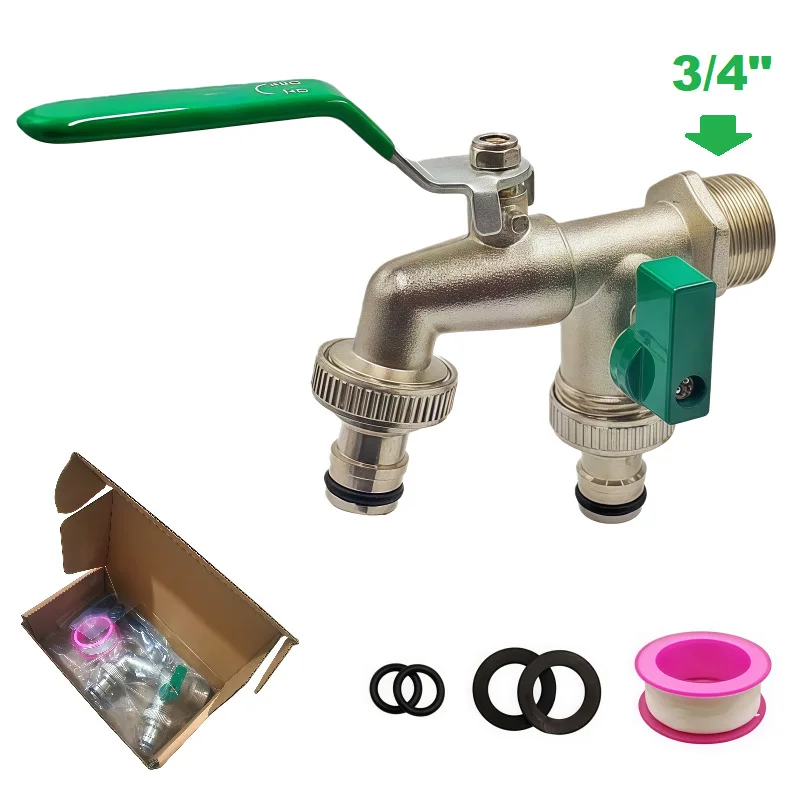 

One in And Two Out Dual Nipple Faucet with 3/4 Gardening Zinc Alloy Faucet