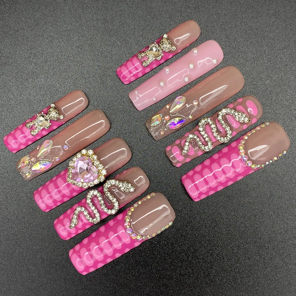 10 Uds. De uñas postizas artificiales de Gel de diseño exclusivo Multicolor, 35mm-45mm, duraderas, reutilizables, cubiertas, decoración, juego de uñas lujosas