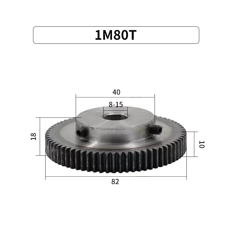 1M80T Hole 8-10-12-14-15 Spur Gear Rack Pinion Straight Pinions 1Mod 80Teeth Number Transmission  CNC