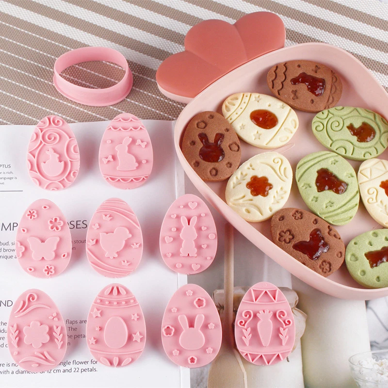 

9Pcs Easter Rabbit Biscuit Mold Plastic Bunny Egg Cookie Cutter Stamp Embosser Easter Party Fondant Cake Baking Decoration Tools