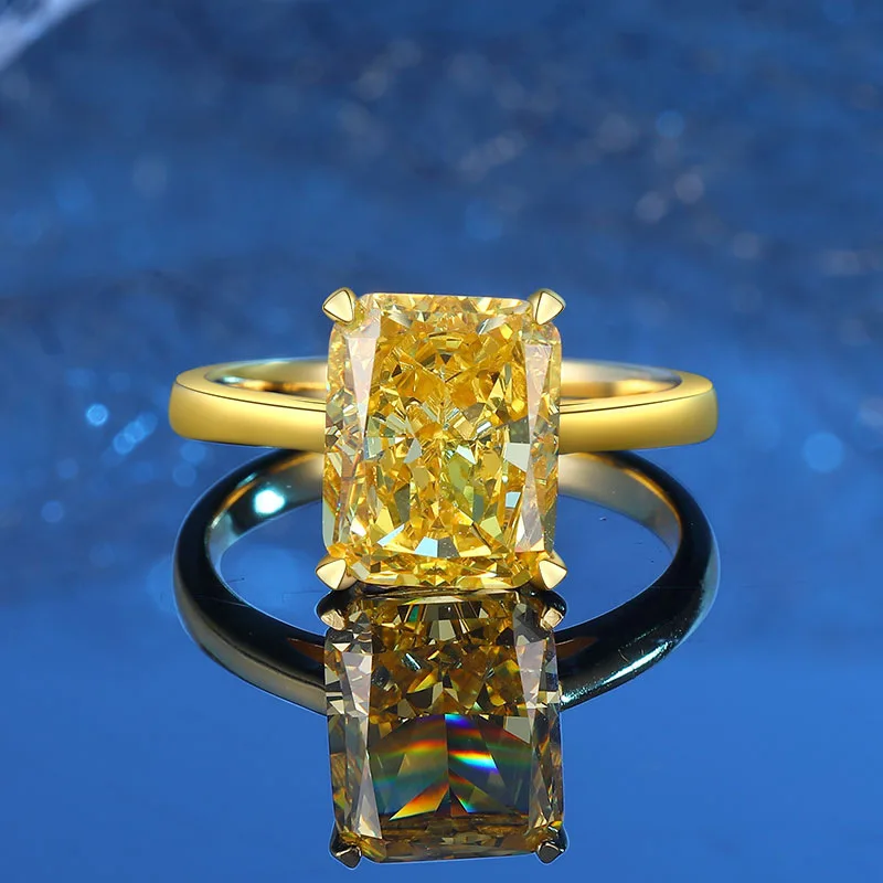 

Luxury 100% Real 18k Gold Women's Classic Princess Square Ice Flower Cut Yellow Diamond Ring