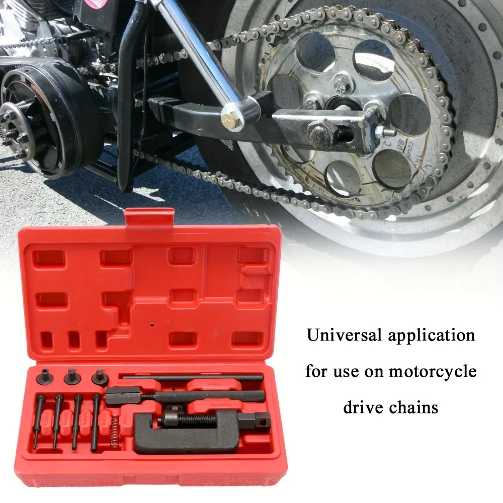 13Pcs Splitter Link Riveter Set Riveting Repair Tool Kit Motorcycle Bike Heavy Duty with Red Case Cam Drive Chain Breaker