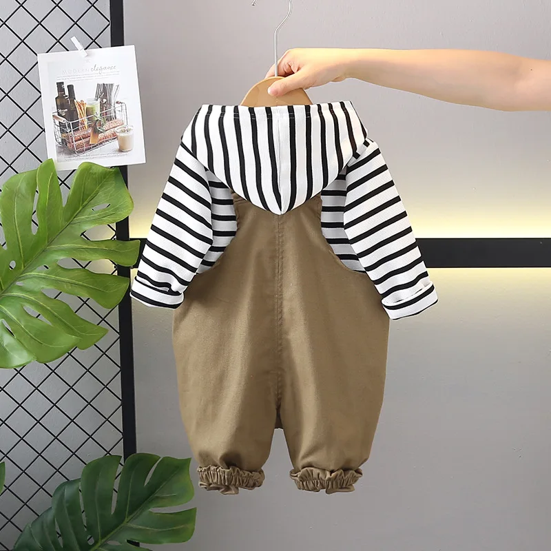 

New Spring Autumn Baby Girls Clothes Children Boys Striped Long Sleeved Hoodies Overalls 2Pcs/Set Infant Costume Kids Tracksuits