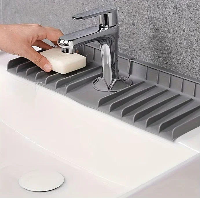 Silicone Faucet Mat Kitchen Sink Splash Guard Dish Soap And Sponge Holder Countertop Drying Pad for Bathroom