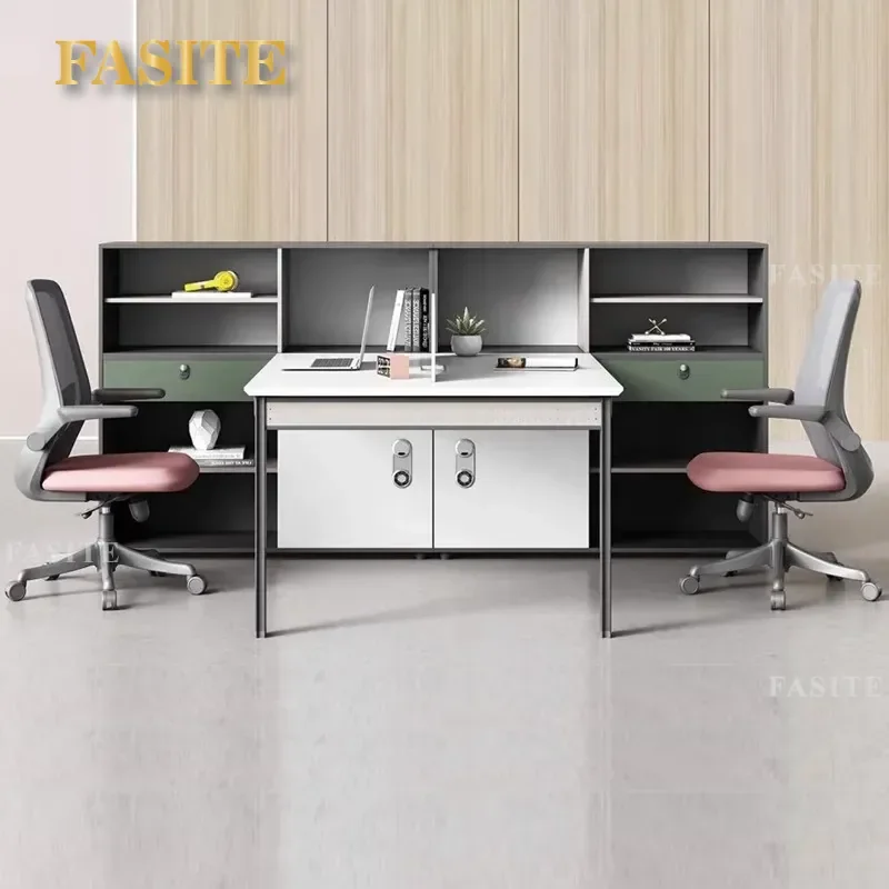 For Office Furniture Simple Modern Staff Desk with Cabinet Four Person Workstation Clerk Desk Combination Space Saving Design