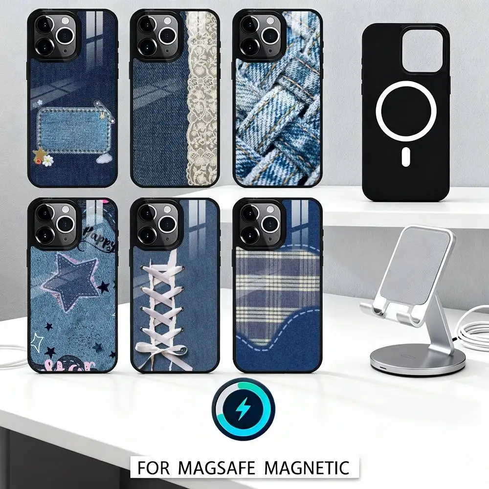 

D-Denim T-Texture S-Series Phone Case For iPhone 16,15,14,13,12,Pro,Max For Magsafe Magnetic Wireless Charging