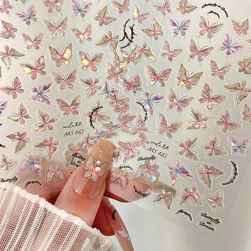 1 Sheet Flash Fragment Seashells Light Butterfly Nail Stickers Spring Nail Art Decal Design Manicure Tool