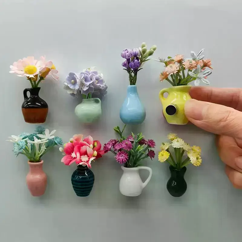 Aimant stéréo 3D pour décoration de maison, 1 pièce, petit Vase Miniature en céramique pour maison de poupée de Style Ins, autocollant pour réfrigérateur
