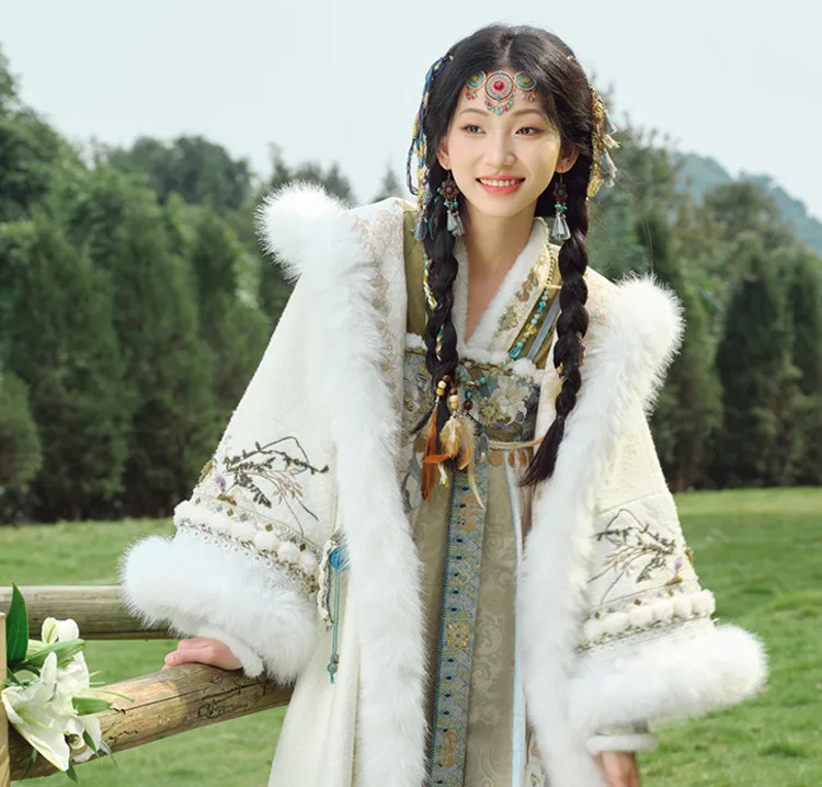 

New Winter Guofeng Keep Warm Plush Coat Spaghetti Strap Dress Ethnic Style Fiesta Carnival Halloween Cos Cosplay