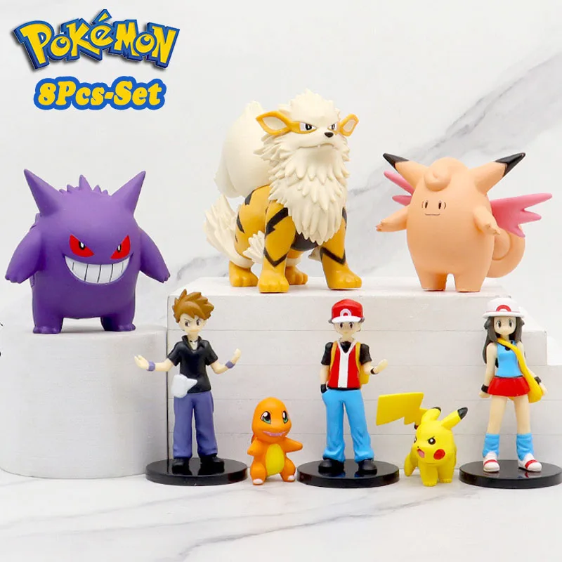 8Pcs/set Pokemon Anime Figures Scale World Trainer Red Pikachu Charizard Gengar PVC 4-9cm Action Figures Toys Dolls Gift