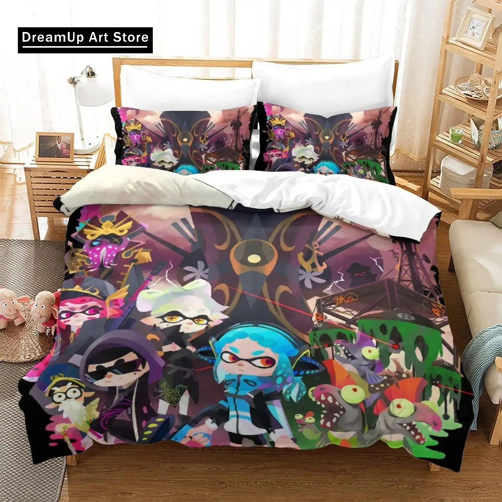 3D Print Fashion Splatoon 3 Game Bedding Set Boys Girls Twin Queen Full Size Duvet Cover Pillowcase Bed Adult Bedroom